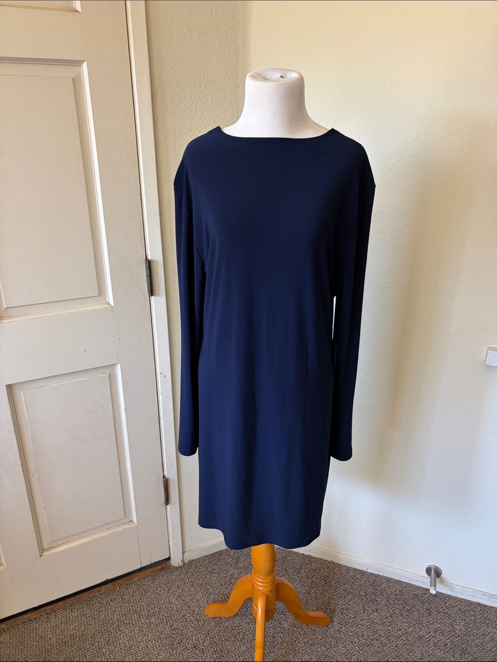 Norma Kamali Navy Long-Sleeve Shift Dress